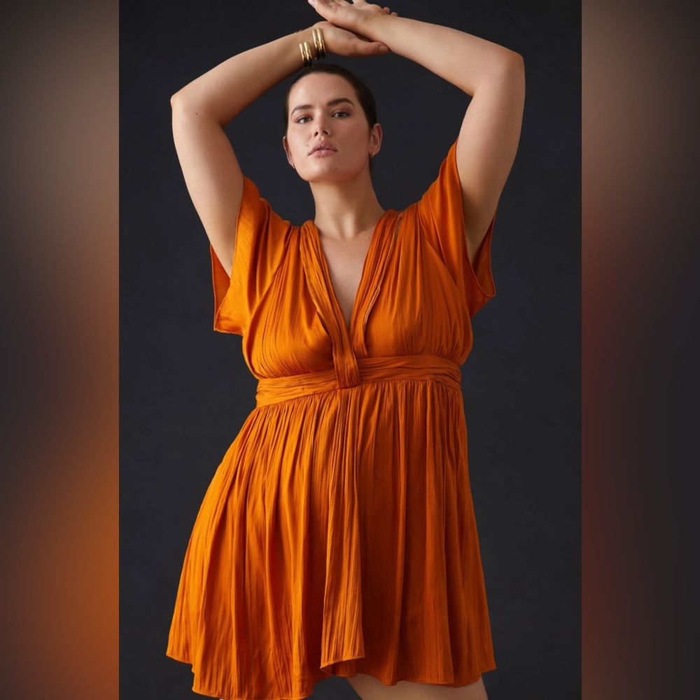 Anthropologie Deep V-Neck Vibrant Mini Dress - Picture 12 of 16